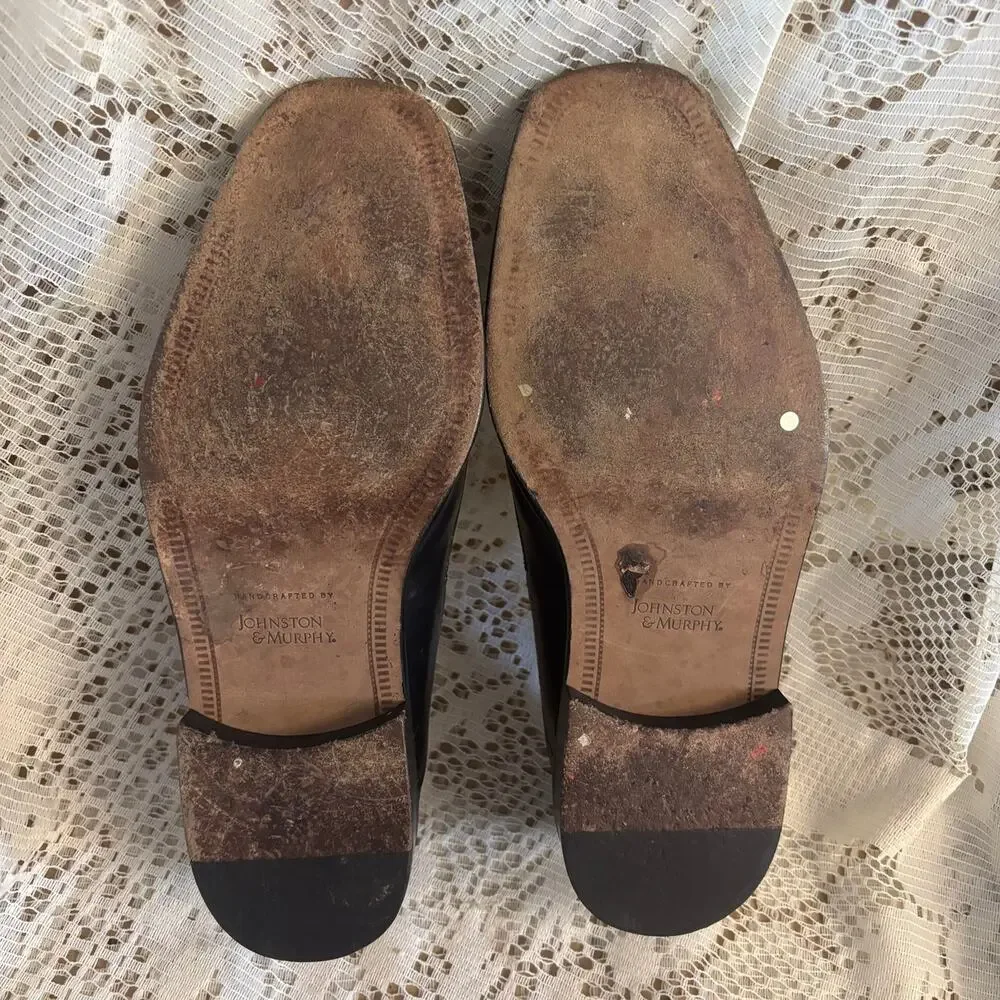 Johnston & Murphy Men's US 8.5 Black Leather Square Toe Oxfords Shoes